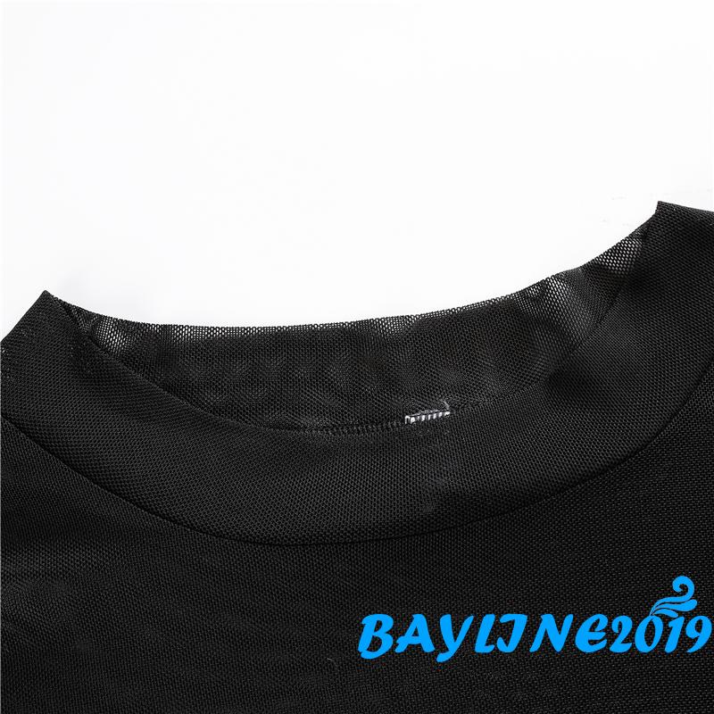 Áo Croptop Tay Dài Phối Lưới Xuyên Thấu Gợi Cảm Cho Nữ