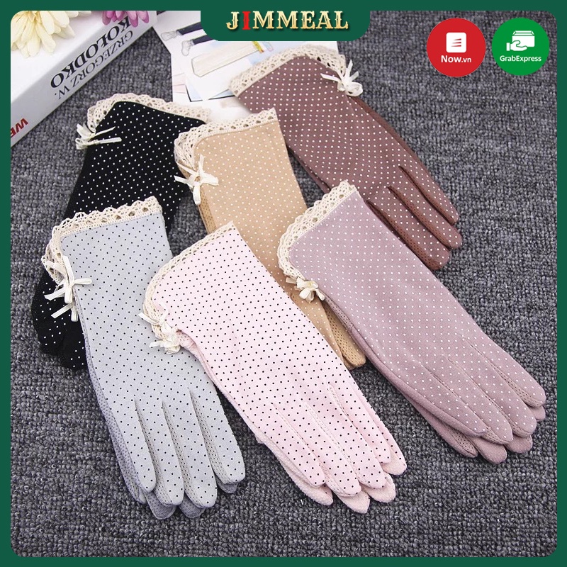 Găng Tay Chống Nắng Nhật Chống Tia Uv Dùng Được Cảm Ứng Trên Điện Thoại, Găng Tay Chống Nắng Nữ Chấm Bi Nhật Thoáng Mát