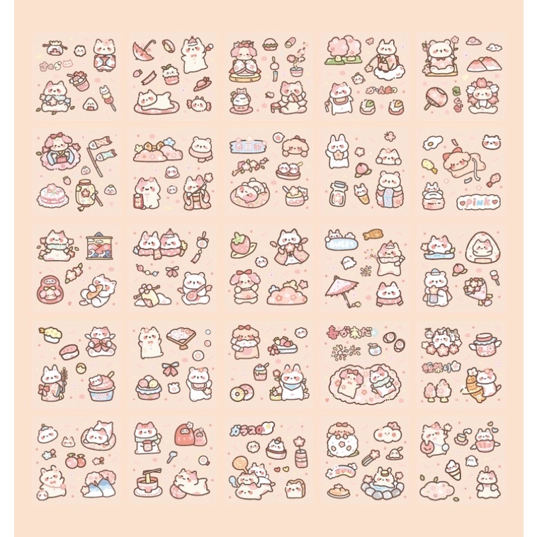 Sticker cute/Set hộp 200 tấm hình dán dễ thương Sakura Party trang trí sổ planner bullet journal Hàn Quốc Tẻn Tẻn