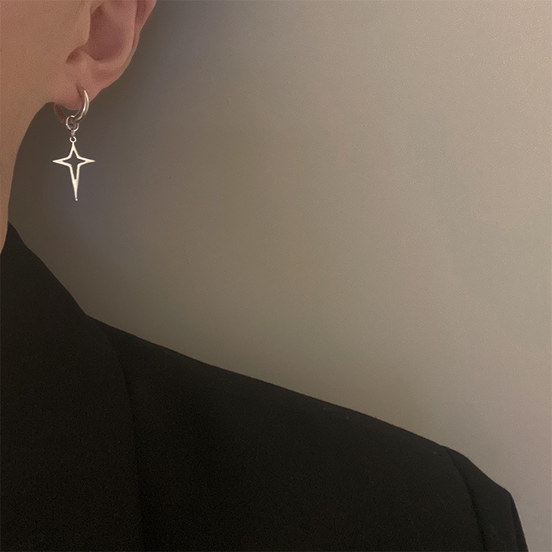 Khuyên Tai Tròn Hình Ngôi Sao Chữ Thập Unisex Gre Earing Màu Bạc Đẹp Cá Tính Chất - Khuyên Tai Thời Trang Loki Titan