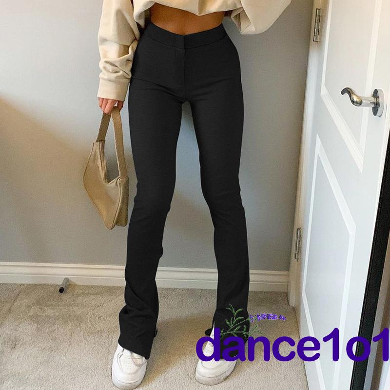 Quần dài nữ xẻ ống màu trơn thời trang phong cách Hàn Quốc