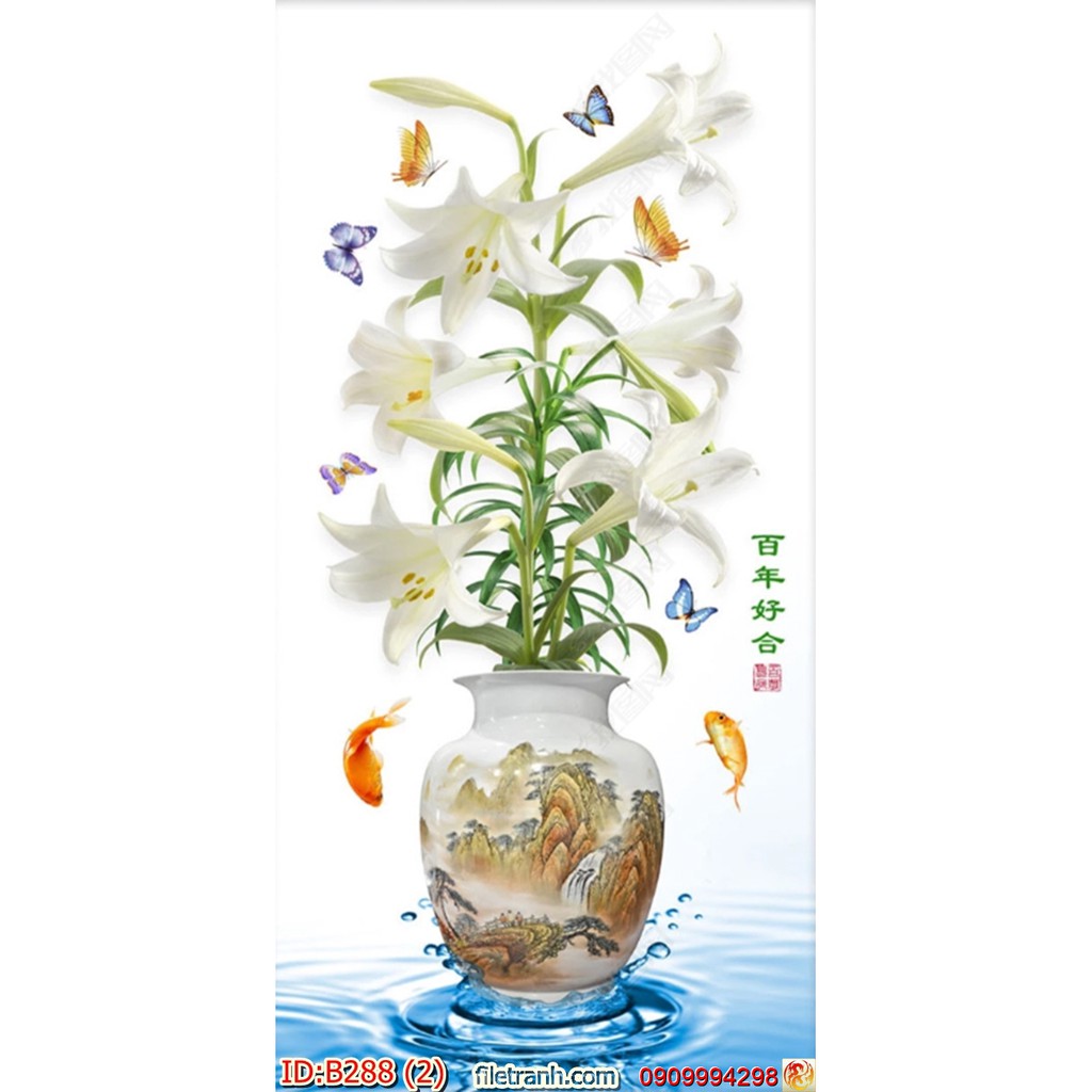 TRANH DÁN TƯỜNG 3D BÌNH HOA, LO HOA NHIỀU MẪU