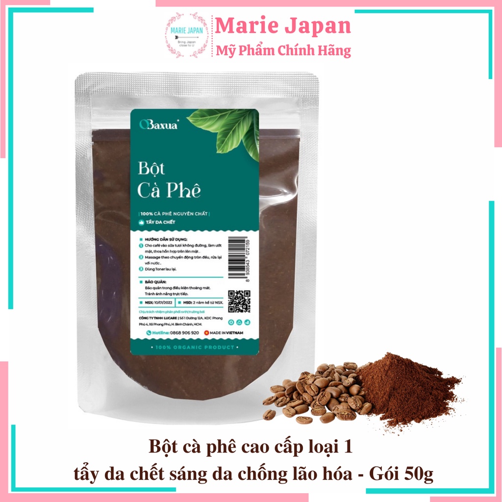 Bột cà phê nguyên chất 100% Obaxua đắp mặt nạ tẩy da chết sáng da Gói 50g