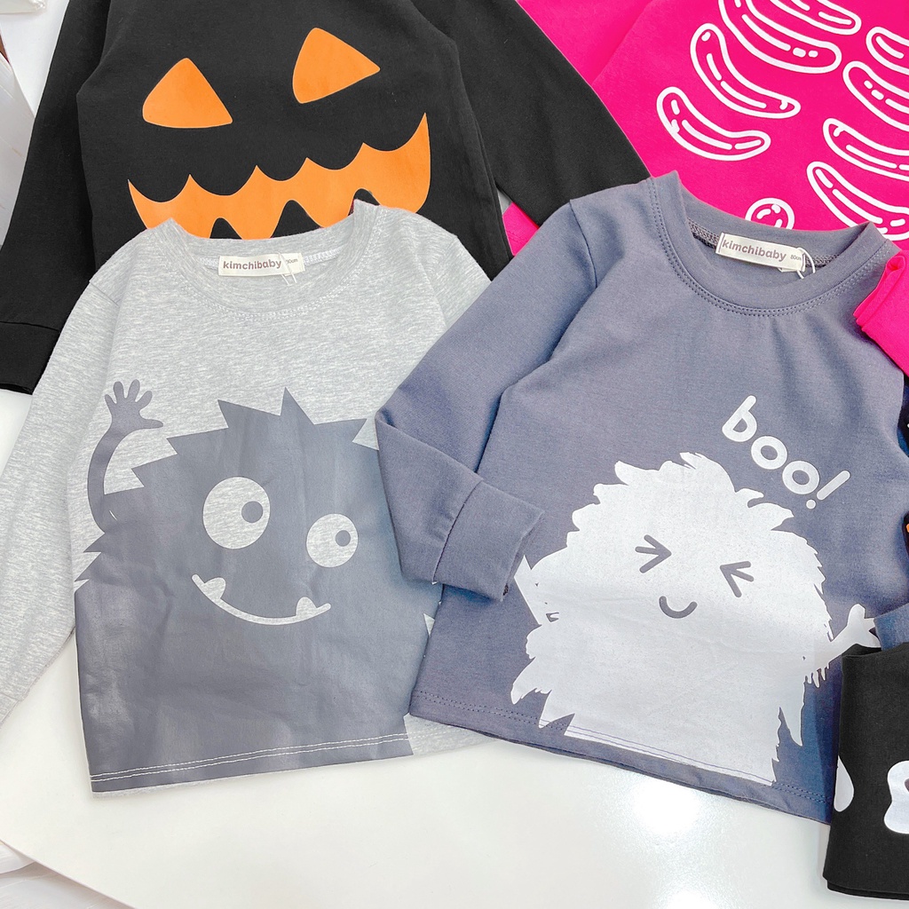 [SALE] Bộ Dài Tay Cotton Cho Bé Trai, Bé Gái KIMCHIBABY Hoạ Tiết Halloween, Đồ Bộ Cho Bé Mặc Nhà Thu Đông MKMTD2240