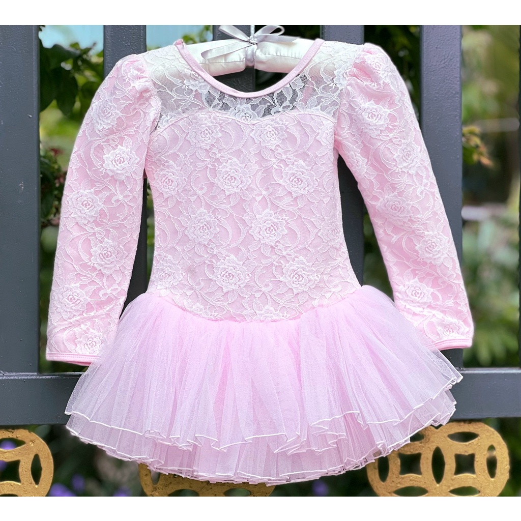 Váy đầm múa ballet bale dài tay chất ren 2 lớp cao cấp cho bé gái