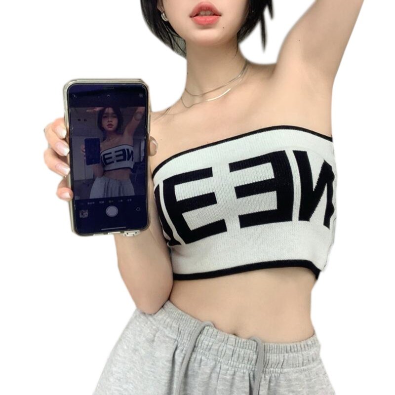 Áo Lửng Không Dây In Chữ Thời Trang Quyến Rũ Cho Nữ