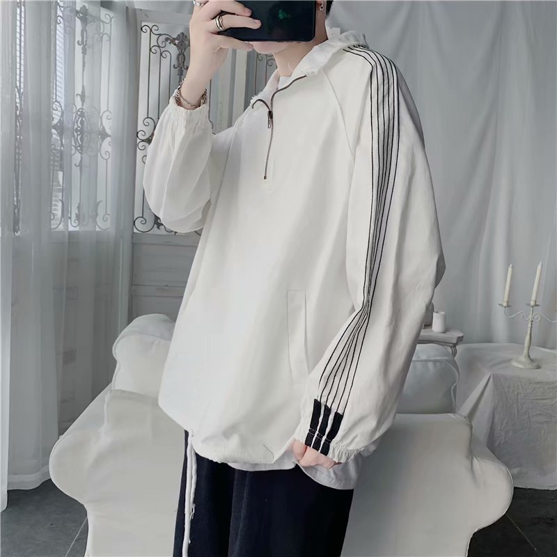 Áo Hoodie Dáng Rộng Phối Khóa Kéo Phong Cách Hip Hop Cá Tính Tf1