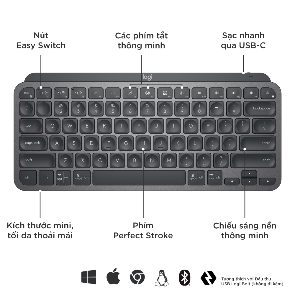 [Mã ELLOGIWL9 giảm 10%]Bàn phím không dây Bluetooth Logitech MX Keys Mini - Nhỏ gọn, Phím tắt thông minh, Có bản cho Mac | BigBuy360 - bigbuy360.vn