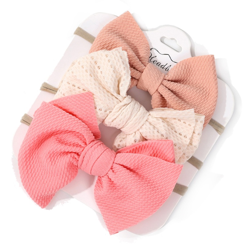 Set 3 băng đô nơ công chúa bằng nylon mềm co giãn màu trơn cho bé sơ sinh