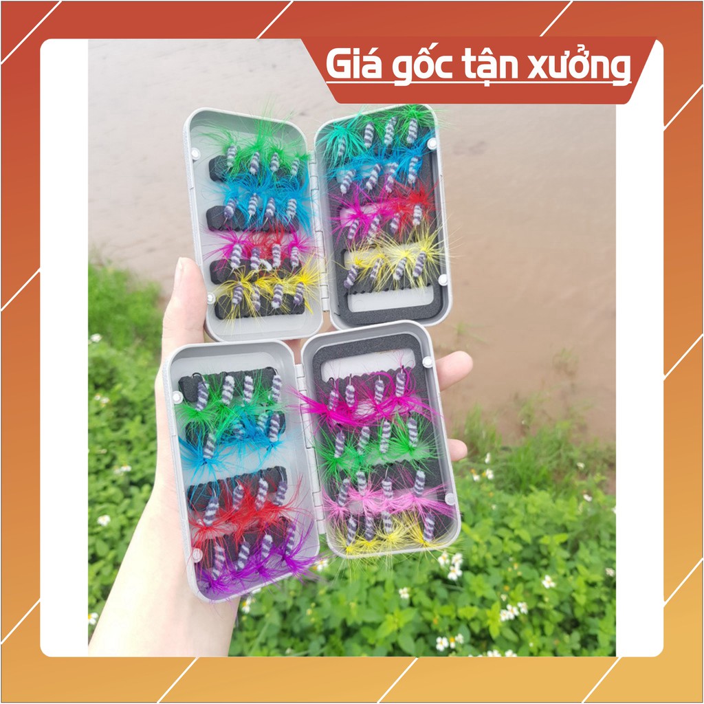 Cần câu❤️FREE SHIP❤️Cần câu❤️ Combo 32 con mồi lông đủ màu câu cá rô phi,mương,ngão,lóc,.....