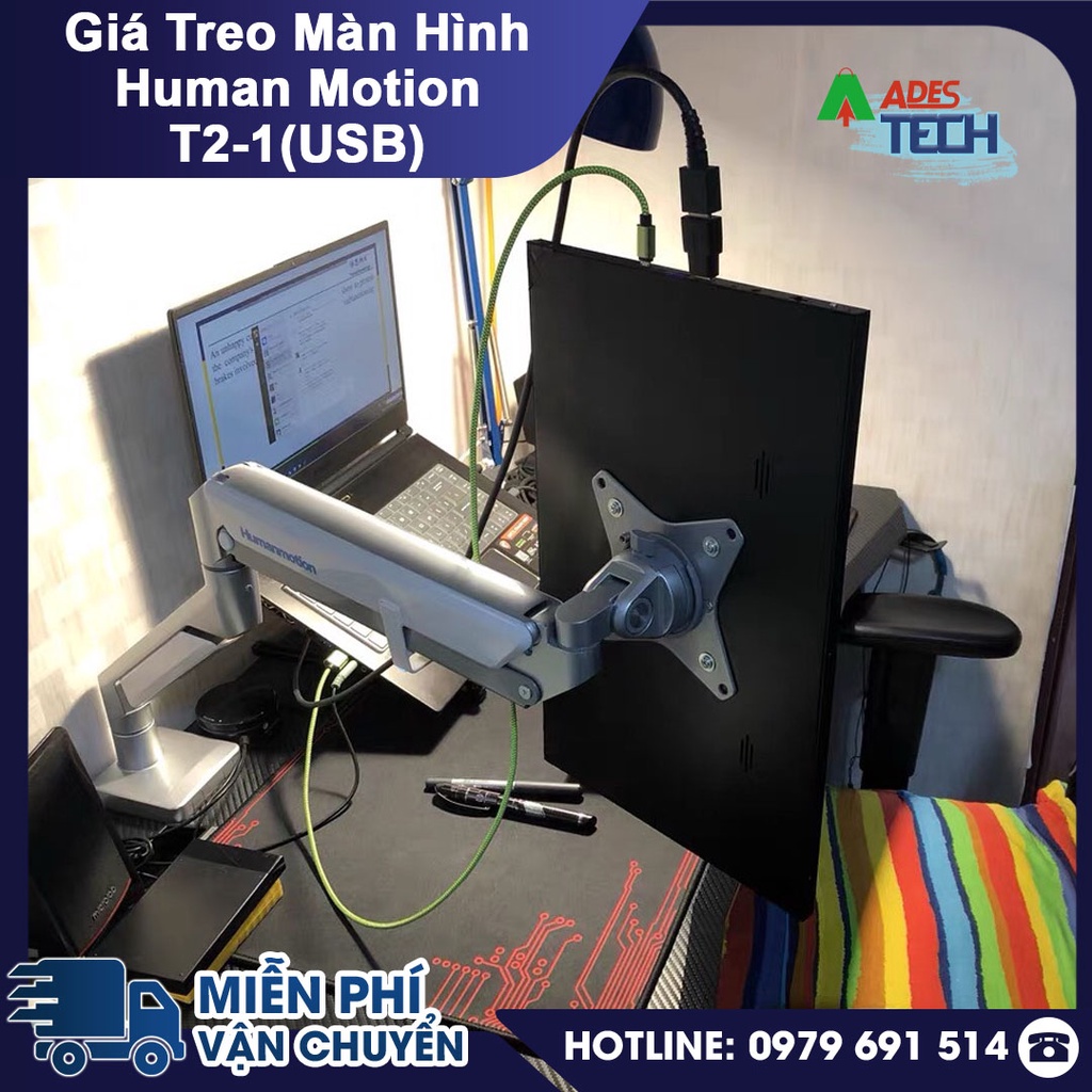 Giá Đỡ Màn Hình Máy Tính HUMAN MOTION T2-1 / T2-1U Tích Hợp Chân USB | Arm Monitor