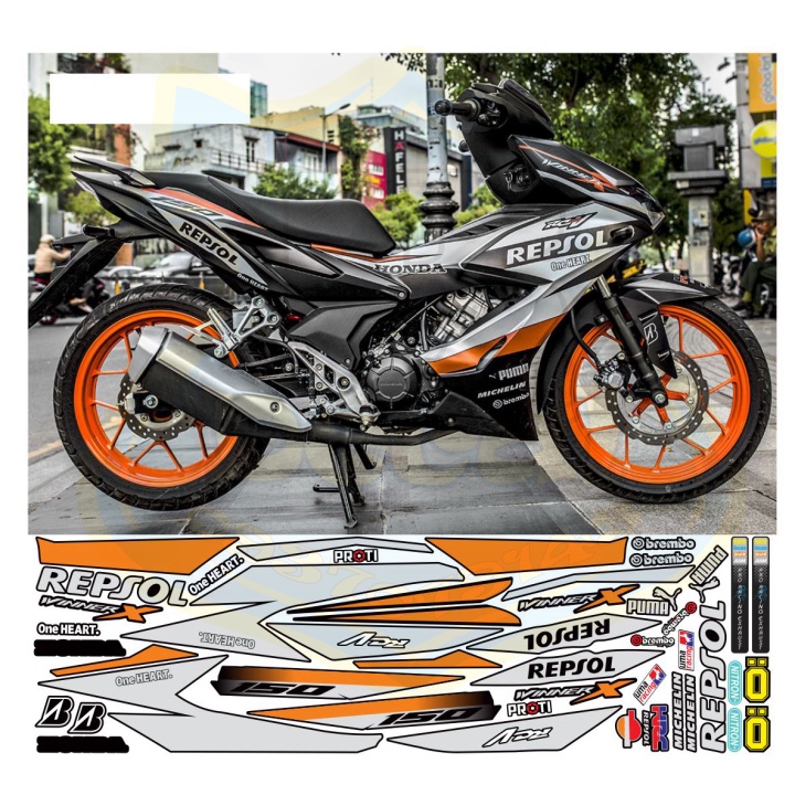 ( Quí khách vui lòng mang ra tiệm cho thợ dán ) Tem winner X Repsol đen nhám