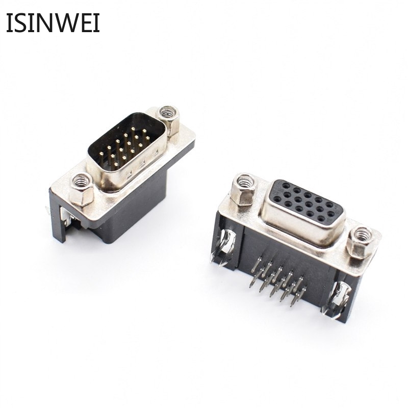 5PCS VGA Adapter DB15 DR15 15 Pin D Sub Female Male 15 Way PCB 90 Degree Connector
