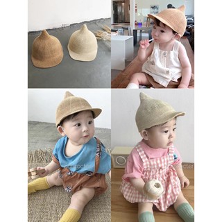 Mũ rơm mềm chống nắng hình chóp dễ thương phong cách Hàn Quốc cho trẻ em mùa xuân hè thu