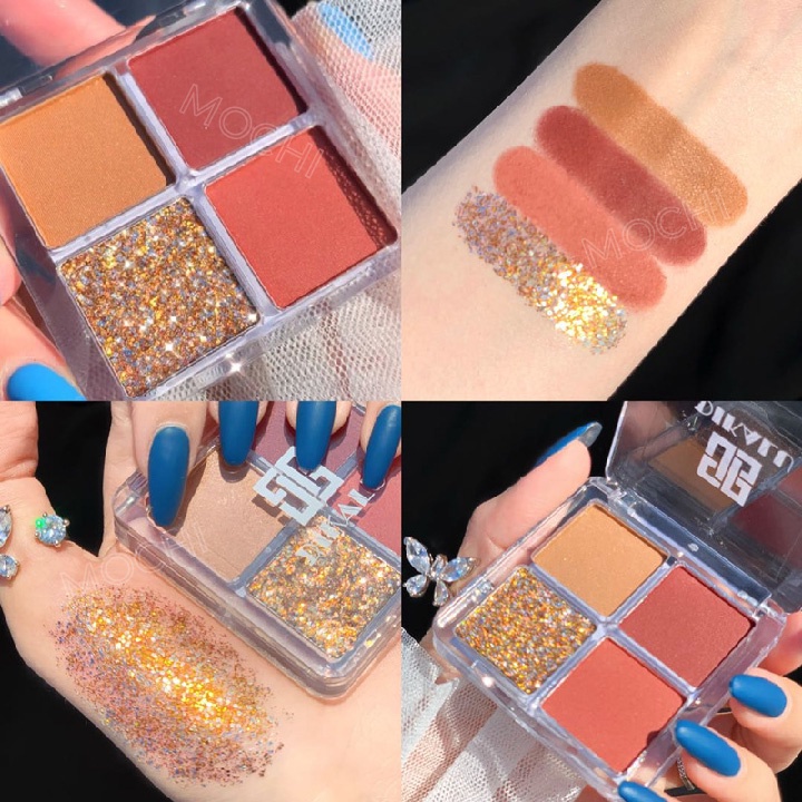 Bảng Phấn Mắt 4 Ô Màu Pumpkin Wine Red DIKALU Nhũ Lì Kim Tuyến Trang Điểm Makeup Mắt MOCHI SHOP