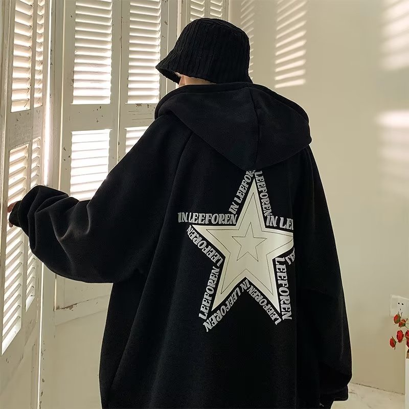 Áo Khoác Cardigan Có Nón In Họa Tiết Phong Cách Retro Mỹ Mẫu Mới 2022 Thời Trang Xuân Thu Cho Nam