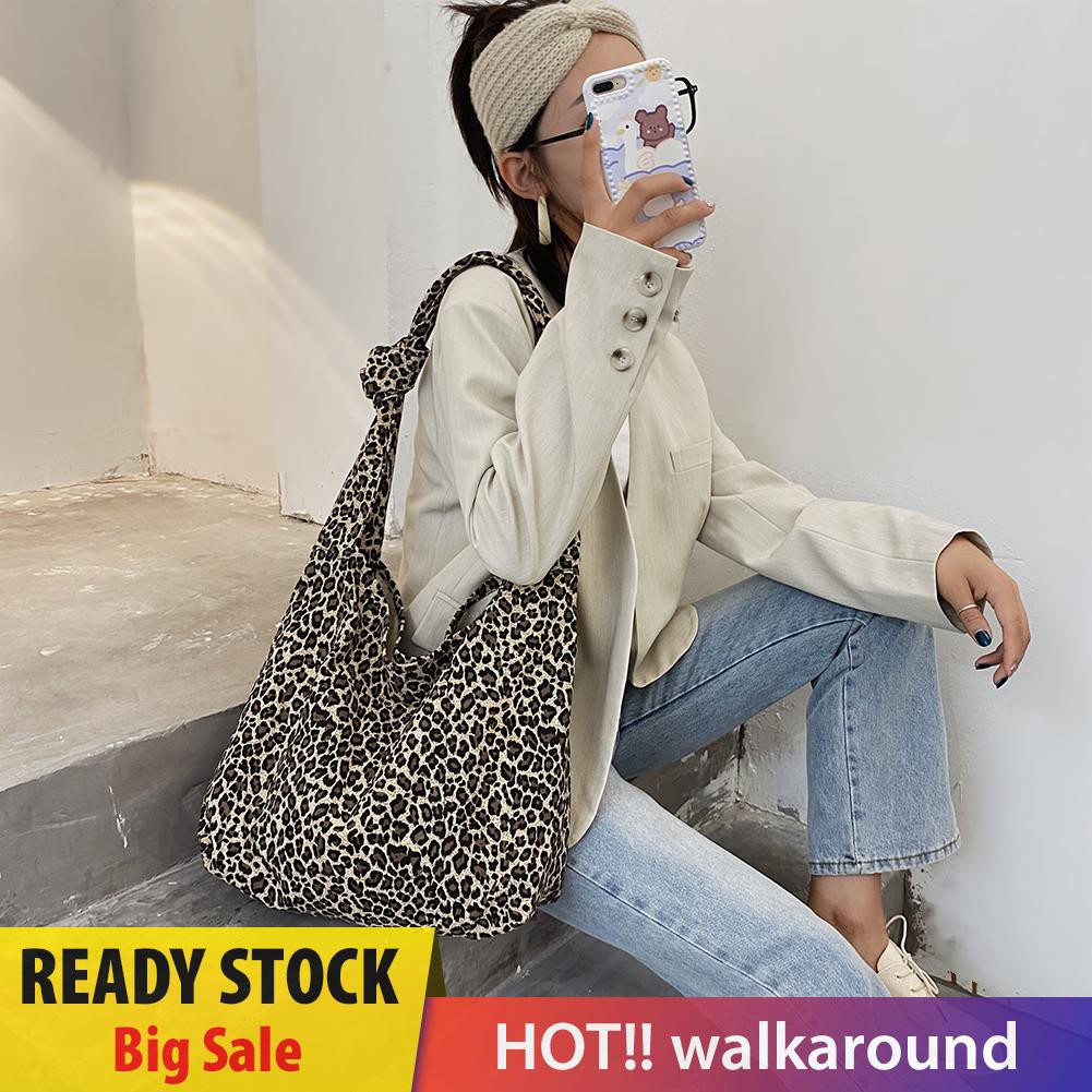 Walk Women Leopard Messenger Bag Retro Large Capacity Canvas Lady Totes Handbags