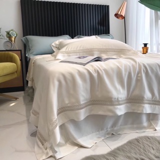 Set Chăn Ga Gối Lụa Tencel 100s Trắng Chăn Hè