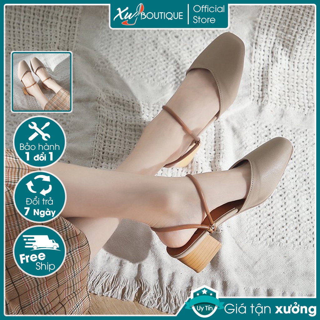 Giày Sandal Nữ SFA Đi Được 2 Kiểu Bít Mũi Hàn Quốc Gót Vuông Chống Xước Cao 3P - Chất Da Mờ Đẹp SD176