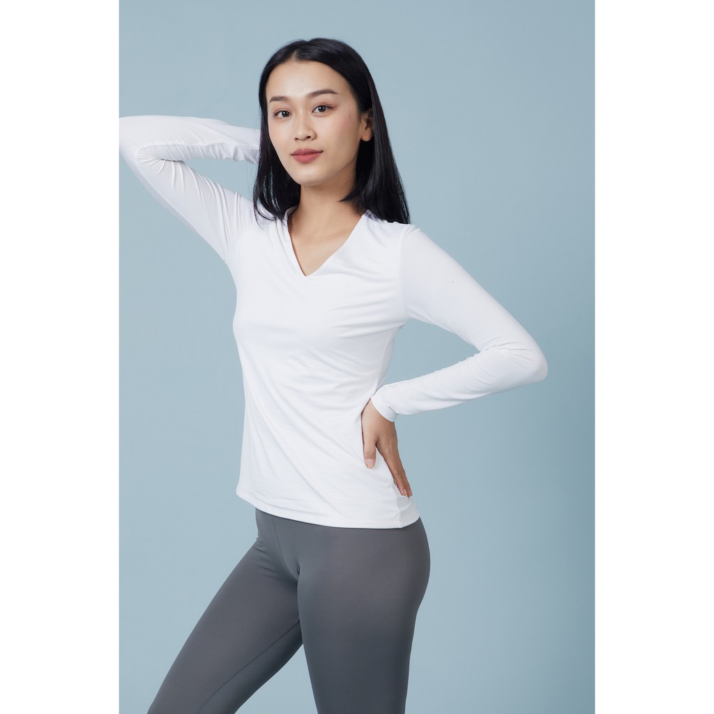 TheBlueTshirt - Durable Bamboo Long Sleeve T - Áo Thun Trắng Tay Dài Cổ V