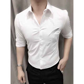 Áo sơmi thêu hoạ tiết chiếc lá chìm