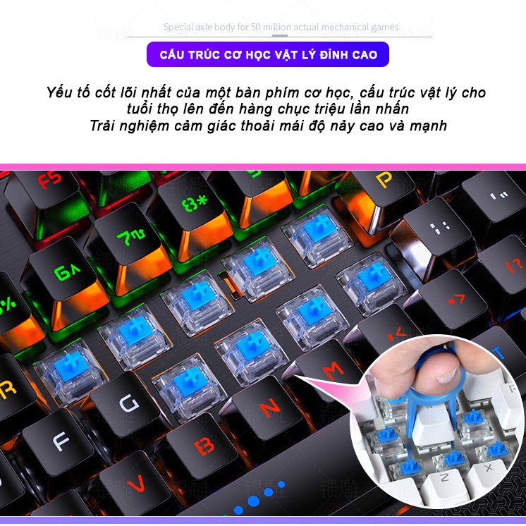 Bàn phím cơ YINDIAO K100 phiên bản gaming 104 phím full size cấu trúc blue swtich có LED kê tay chống mỏi - Chính hãng