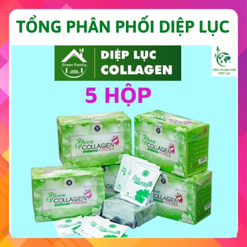 Diệp Lục Collagen Chính Hãng (Sỉ 5 Hộp) Green Family Development Hỗ Trợ Da Căng Bóng, Trắng Mịn, Giảm Mụn Nám Tàn Nhang