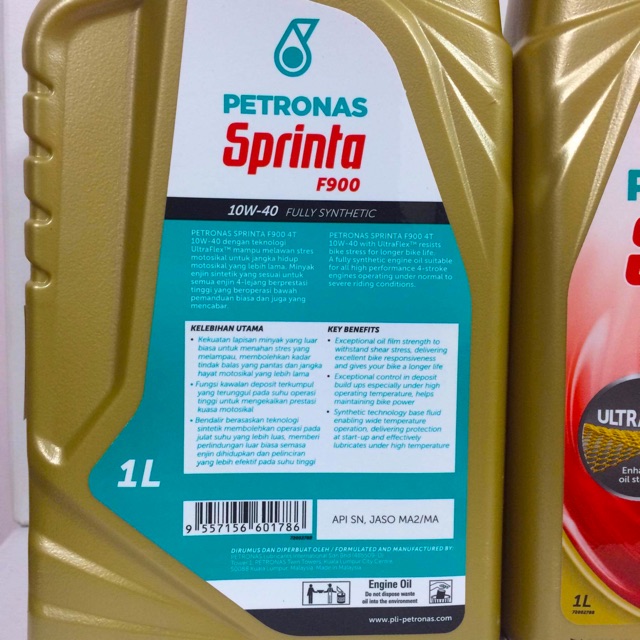 Nhớt Cao Cấp PETRONAS Sprinta F900 10W-40 1L Fully Synthetic API SN Jaso MA2 + Combo Chiết Lẻ