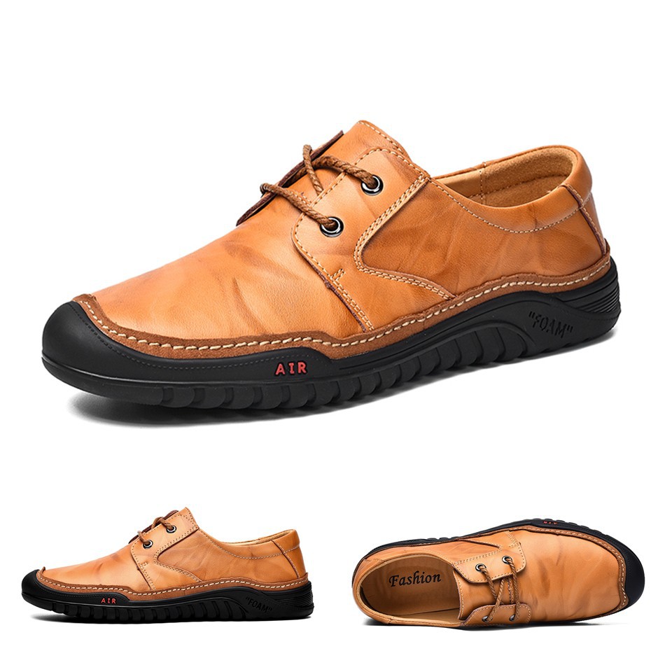 Inlike Genuine Leather Shoes Men Luxury Brand Mens Lace Up Casual Driving Shoes