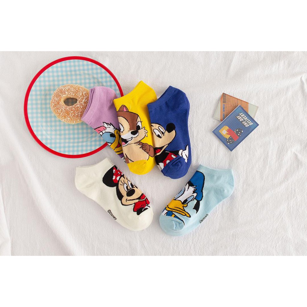 Vớ cổ ngắn thoáng khí in họa tiết hoạt hình Disney Mickey/ Donald dễ thương cho nam và nữ