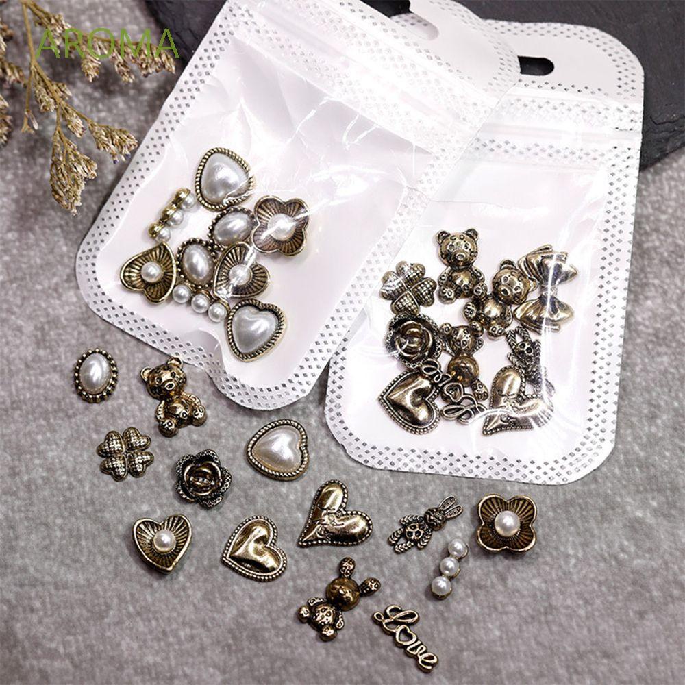 [Hàng mới về] Hộp phụ kiện trang trí móng tay hình hoa/ gấu/ nơ/ trái tim 3D bằng hợp kim phong cách cổ điển độc đáo diy