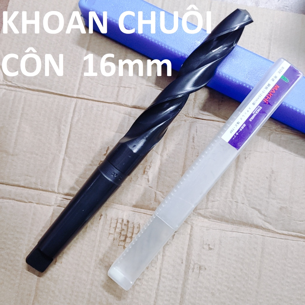 Mũi khoan chuôi côn 16mm, chuôi côn MT2, chiều dài lưỡi 120mm,chiều dài tổng 218mm