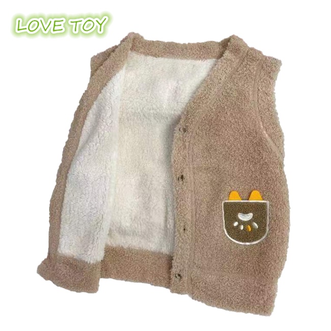 Áo Khoác Lông Cừu Không Tay Cổ Chữ V Họa Tiết Hoạt Hình Cho Bé