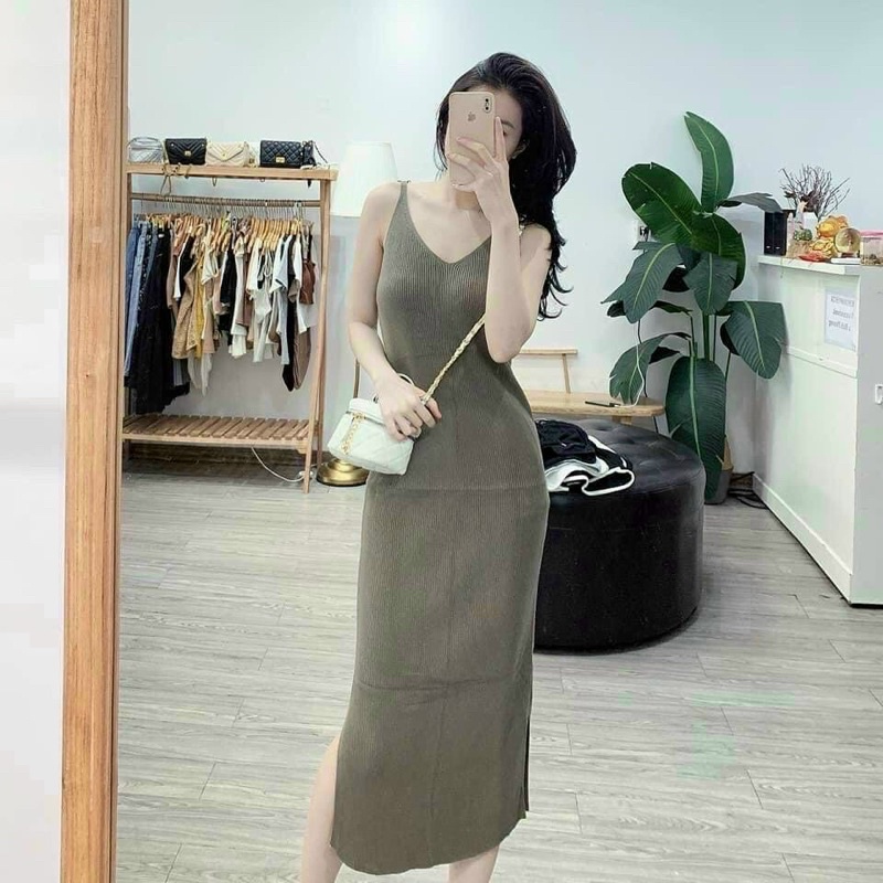 Váy len tăm 2 dây dáng ôm body chất đẹp VL1861 - NhiNhi Shop