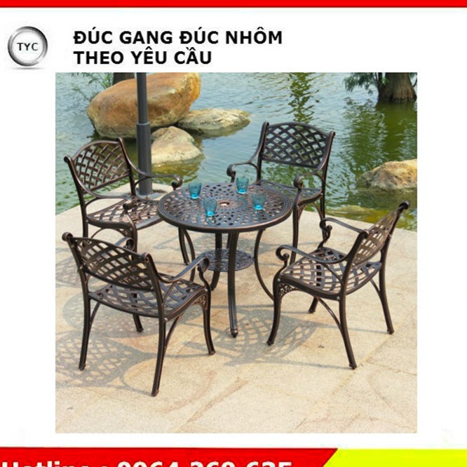 BÀN GHẾ NHÔM SÂN VƯỜN HOA VĂN CA-RÔ CỔ ĐIỂN