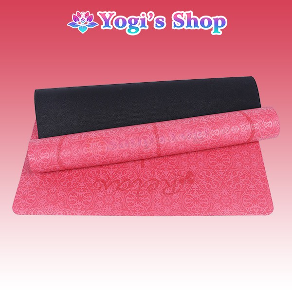 Thảm Yoga Định Tuyến Relax Cao Su Thiên Nhiên PU (Tặng Túi Đựng) | Thảm Hoa Văn Màu Đỏ, Bám Tốt, Chống Trượt