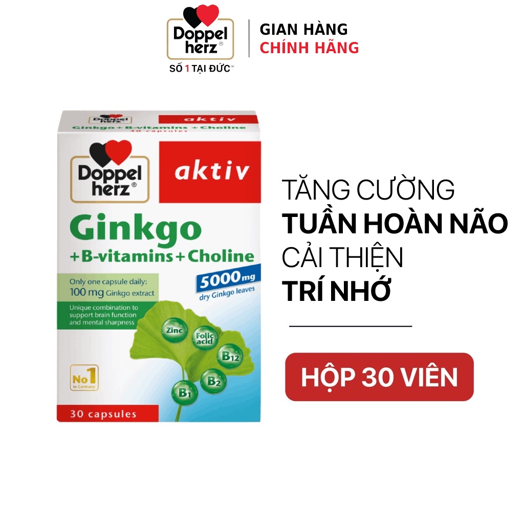 [TPCN Nhập Khẩu] Viên uống tăng cường tuần hoàn não và cải thiện trí nhớ Doppelherz Ginkgo (Hộp 30 viên)