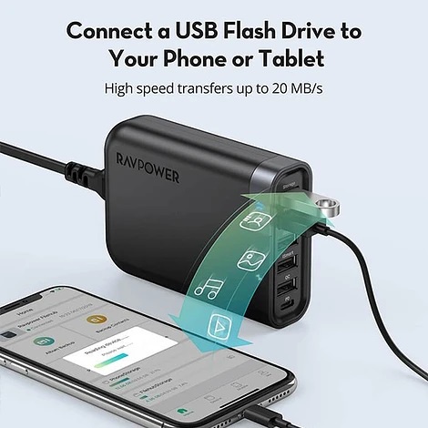 Bộ Sạc Kiêm Backup Data RAVPower RP-UM002 - 60W - 6 Cổng Sạc - PD 3.0 -QC 3.0 - iSmart - Hàng Chính Hãng - Mới 100%