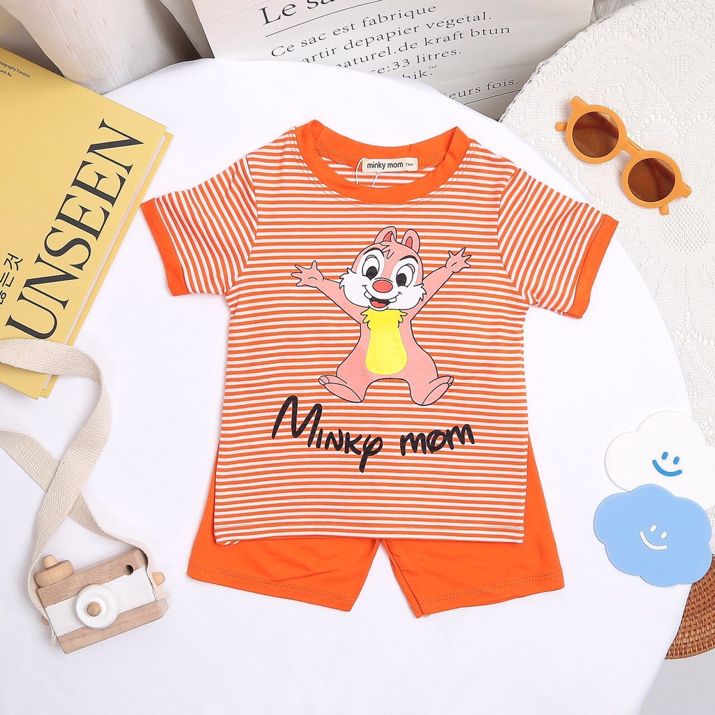 ( Loại 1) Bộ cộc tay sọc dệt Minky Mom cho bé