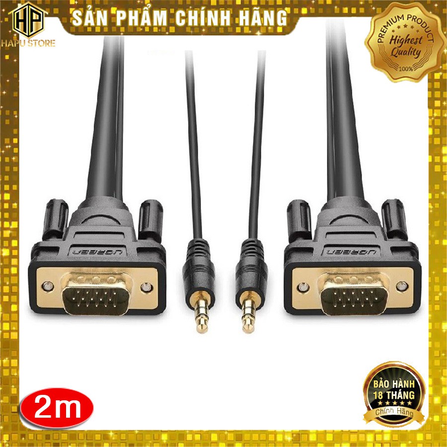 [Mã ELHACE giảm 4% đơn 300K] Cáp VGA Ugreen 11626 dài 2M hỗ trợ audio 3.5mm chính hãng - Hapustore