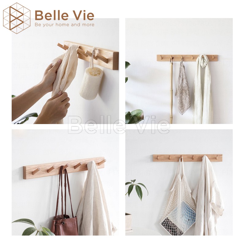 Móc Treo Quần Áo Gỗ Gắn Tường BELLEVIE KT 60cm x 5,5cm Giá Treo Quần Áo , Móc Treo Tường Đa Năng Gỗ Thông Nhập Khẩu