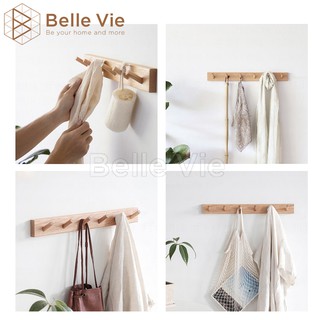 Móc Treo Quần Áo Gắn Tường BELLEVIE Móc Gốc Treo Đồ Đa Năng Gỗ Thông Gồm 6 Tán Treo