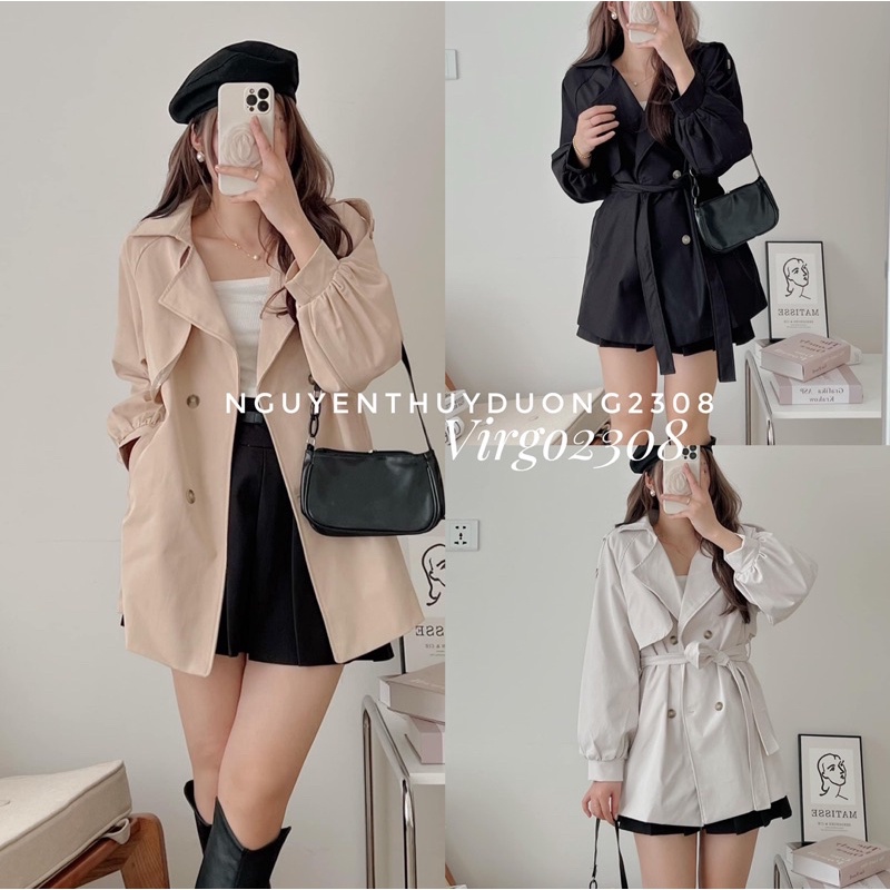 [NEW]ÁO KHOÁC MANGTO KAKI KÈM ĐAI TAY BO DÁNG LỠ 4 CÚC