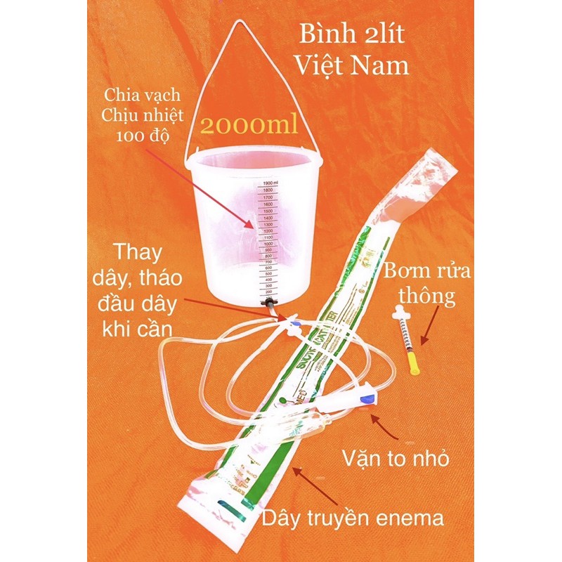 Bộ bình truyền cà phê Enema 2000ml lắp được dây hút