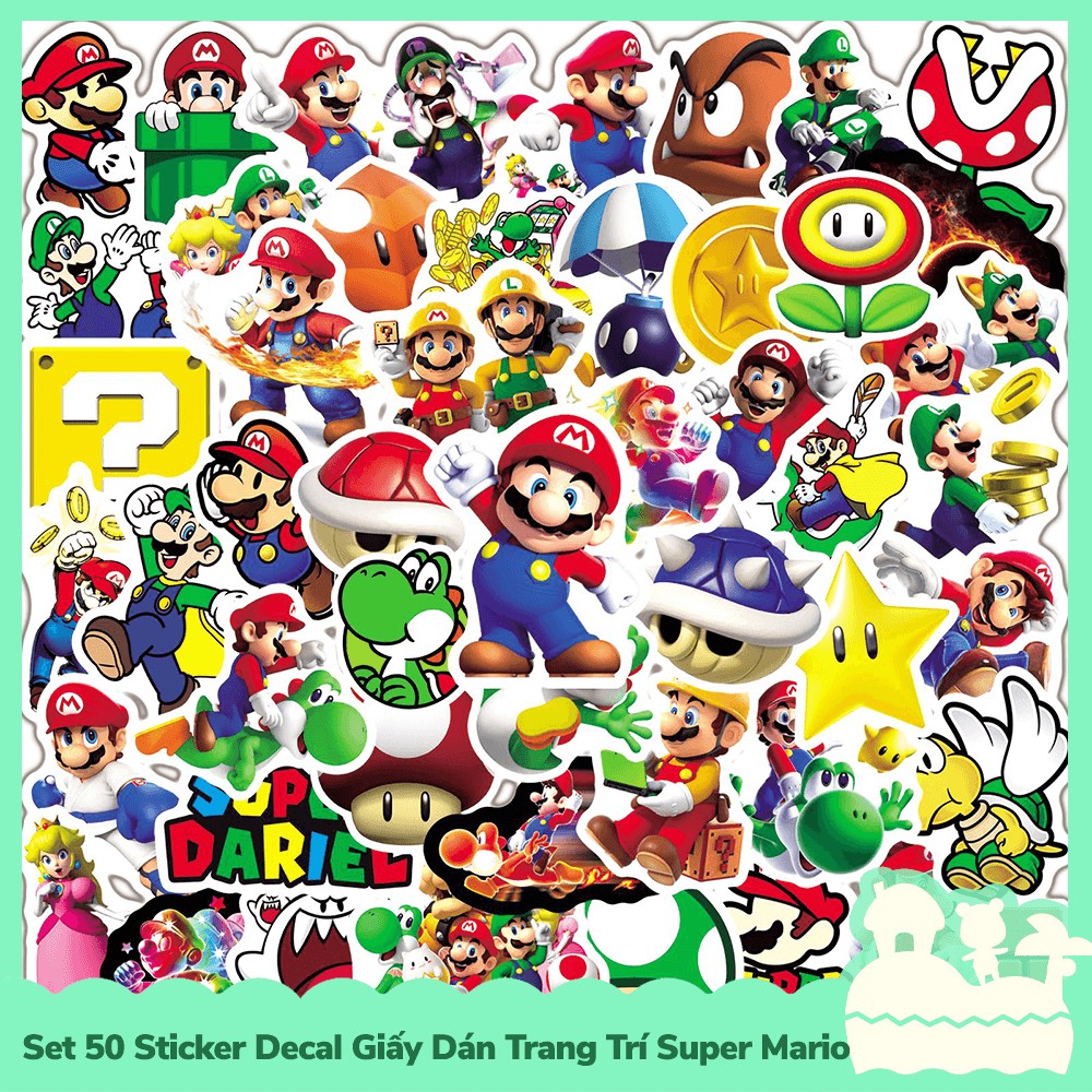 Set 50 Sticker Decal Dán Trang Trí Mẫu Nhân Vật Game Nintendo Super Mario