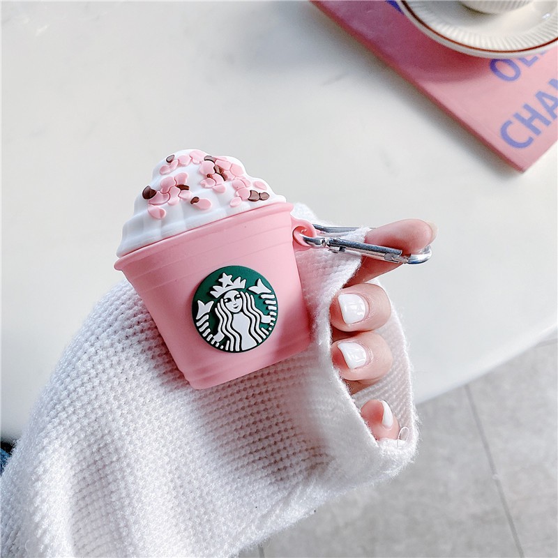 Vỏ bảo vệ hộp sạc tai nghe AirPods Pro AirPods 1/2 hình cốc Starbucks hoa Sakura chất liệu silicon