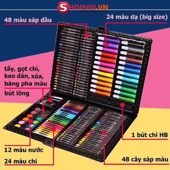 Set hộp màu, bộ màu đa năng, hộp bút chì màu, bút vẽ bộ màu đa năng 150 chi tiết cho bé yêu