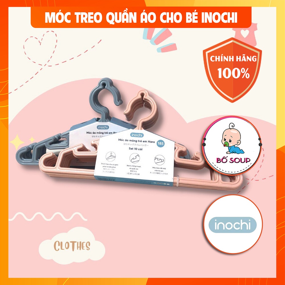 Móc quần áo trẻ em set 10 Chiếc, móc treo đồ em bé Hara 185 INOCHI Cao Cấp