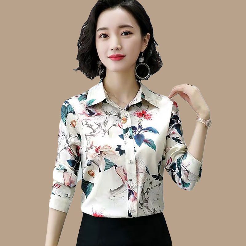 High-End Western Style Chiffon Blouse Women's Long-Sleeved Top2021Spring and Summer New Slimming Temperament Wild Bottoming Shirt for Women