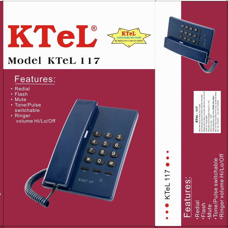điện thoại có dây cố định để bàn, treo tường dùng cho điện thoại văn phòng, điện thoại khách sạn, gia đình KTeL 117 | BigBuy360 - bigbuy360.vn
